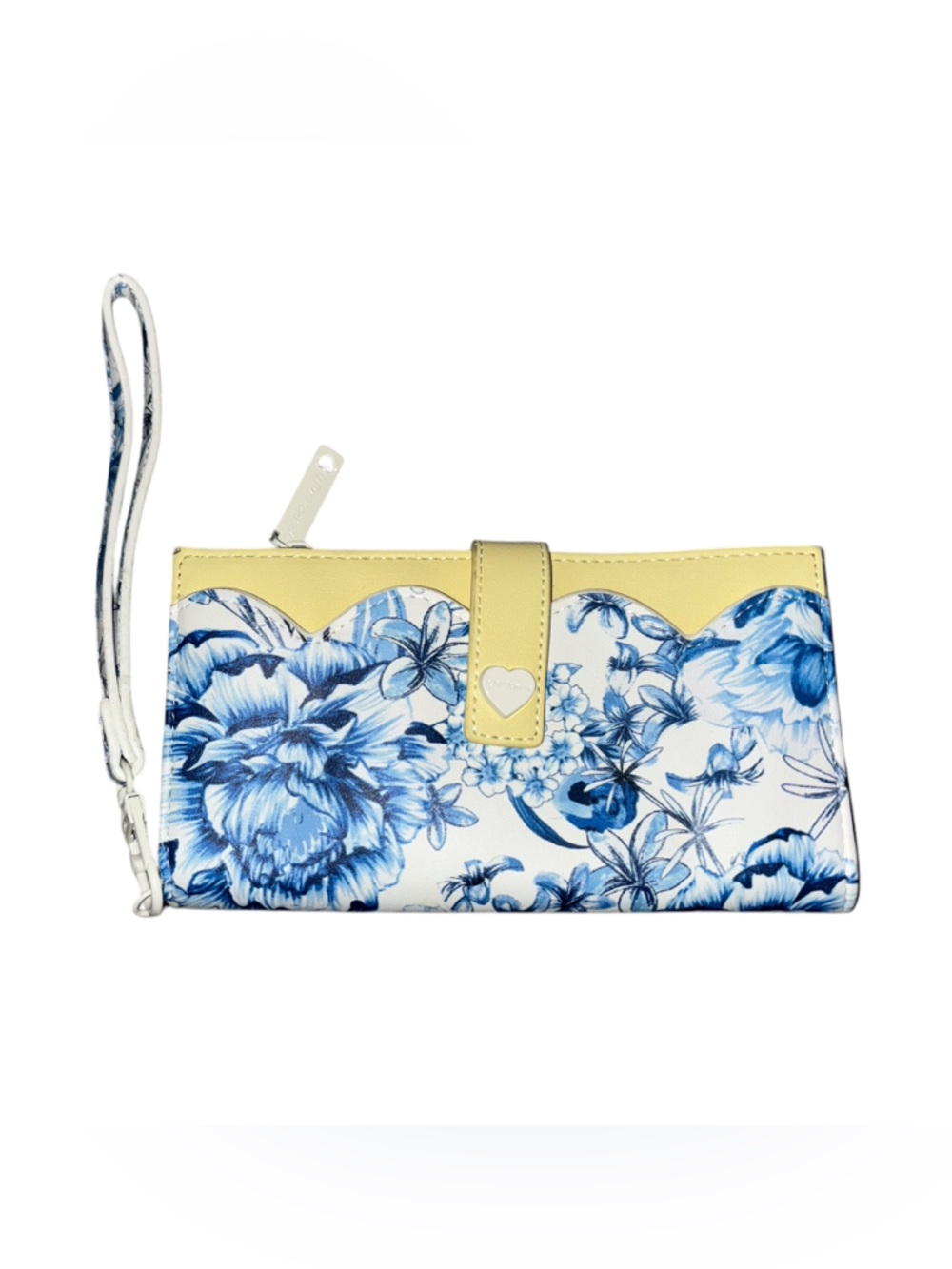 Betsey Johnson XOPIXIE Blue Floral & Yellow Zipper Wallet Wristlet Boho Chic